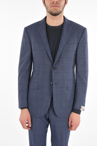Virgin Wool Windowpane Checkered ACADEMY Suit with Notch Lapel
