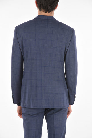 Virgin Wool Windowpane Checkered ACADEMY Suit with Notch Lapel