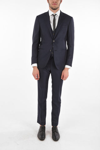 virgin wool and silk center vent peak lapel CERIM. ACADEMY 3 piece waistcoat suit