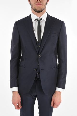 virgin wool and silk center vent peak lapel CERIM. ACADEMY 3 piece waistcoat suit