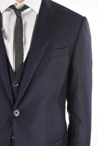 virgin wool and silk center vent peak lapel CERIM. ACADEMY 3 piece waistcoat suit