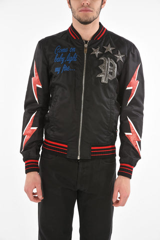 HOMME Embroidered F**K Nylon Bomber Jacket with Patches