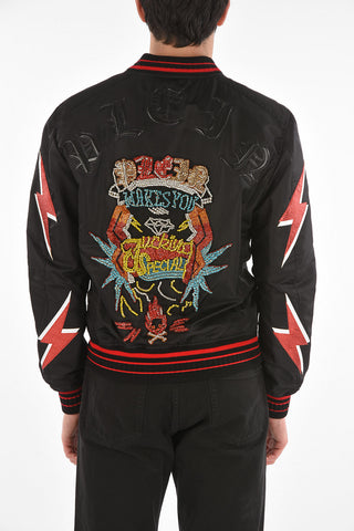 HOMME Embroidered F**K Nylon Bomber Jacket with Patches