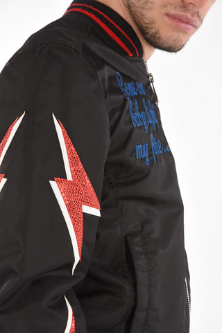 HOMME Embroidered F**K Nylon Bomber Jacket with Patches
