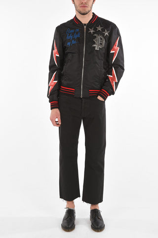 HOMME Embroidered F**K Nylon Bomber Jacket with Patches