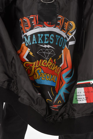 HOMME Embroidered F**K Nylon Bomber Jacket with Patches