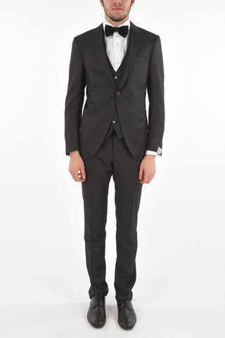 Virgin Wool CERIMONY ACADEMY 3-piece Suit with Peak Lapel
