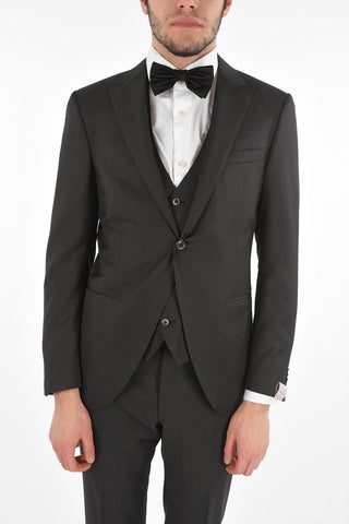 Virgin Wool CERIMONY ACADEMY 3-piece Suit with Peak Lapel