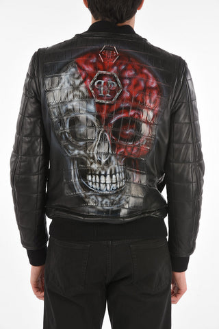 HOMME Bomber SKULL in Coccodrillo con Stampa