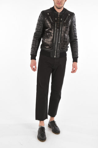 HOMME Bomber SKULL in Coccodrillo con Stampa