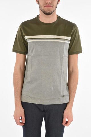 Crew Neck Striped Motif Cotton T-Shirt