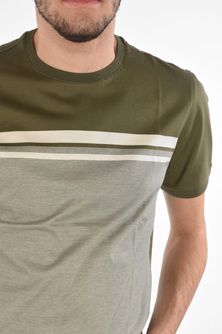 Crew Neck Striped Motif Cotton T-Shirt