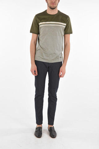 Crew Neck Striped Motif Cotton T-Shirt