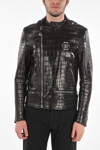HOMME Crocodile Leather FASHION SHOW NY Biker Jacket