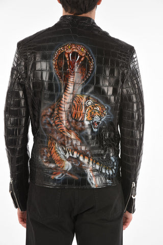 HOMME Crocodile Leather FASHION SHOW NY Biker Jacket