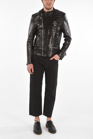 HOMME Crocodile Leather FASHION SHOW NY Biker Jacket