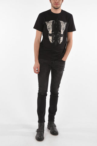 Crew Neck Rhinestone TIGER FACE Printed T-Shirt