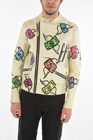 HOMME Crocodile Leather Jacket with Prints
