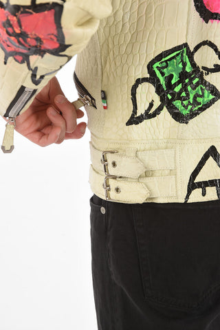 HOMME Crocodile Leather Jacket with Prints