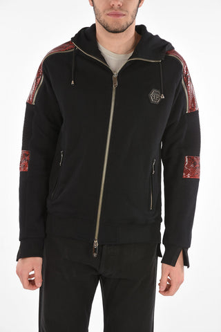 HOMME Felpa Biker SO SURREAL con Inserti in Pitone e Cappuccio