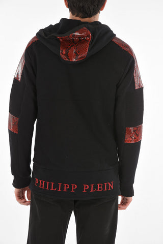 HOMME Felpa Biker SO SURREAL con Inserti in Pitone e Cappuccio