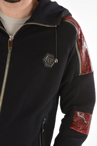 HOMME Felpa Biker SO SURREAL con Inserti in Pitone e Cappuccio