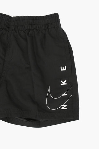 Solid-Color Boxer Swim Trunks with 2 Pockets and Elastic Waist