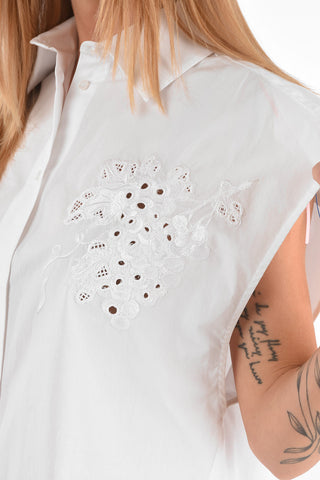 Sleeveless Embroidered Cotton Shirt