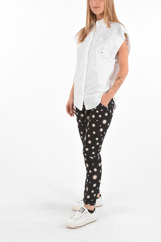 Sleeveless Embroidered Cotton Shirt