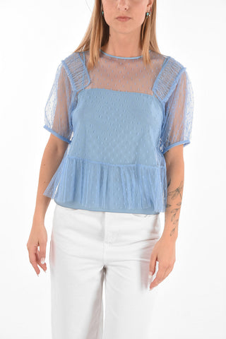perforated fabric top with leg-o-mutton sleeve