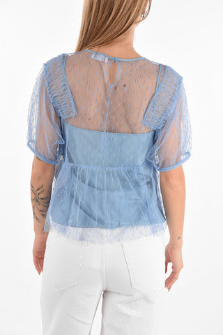 perforated fabric top with leg-o-mutton sleeve