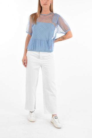 perforated fabric top with leg-o-mutton sleeve