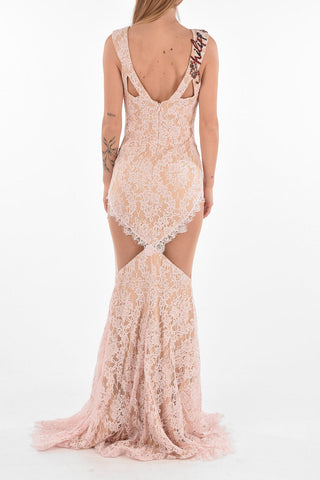 COUTURE Maxi Dress NADIA BLACKWOOD in Pizzo con Ricami e Inserti in Rete