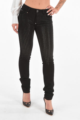 jeans Slim Fit con cristalli all over