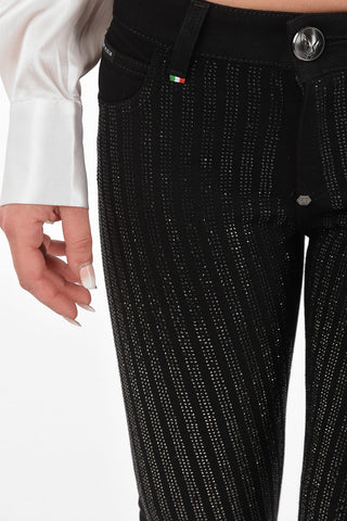 jeans Slim Fit con cristalli all over