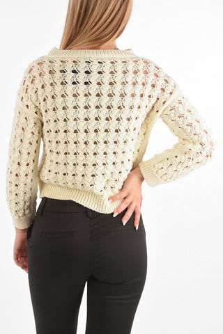 Crew Neck Openwork Pullover