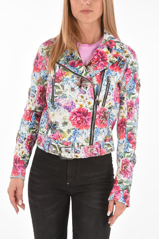 COUTURE Floral Patterned GORGEOUS Python Effect Calfskin Biker Jacket
