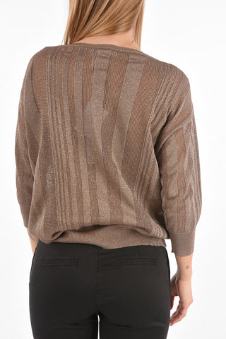 Lurex V neck Sweater with 3/4 Sleeve