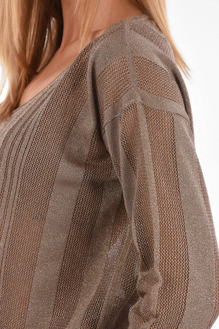 Lurex V neck Sweater with 3/4 Sleeve
