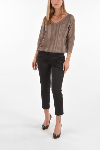 Lurex V neck Sweater with 3/4 Sleeve