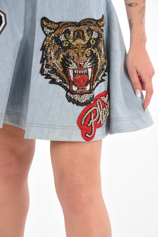 COUTURE Embroidered BETH Denim Flared Miniskirt with Patches
