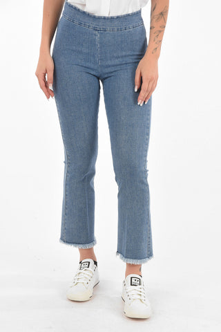 high-rise waist LEO cropped jeans with frayed hem