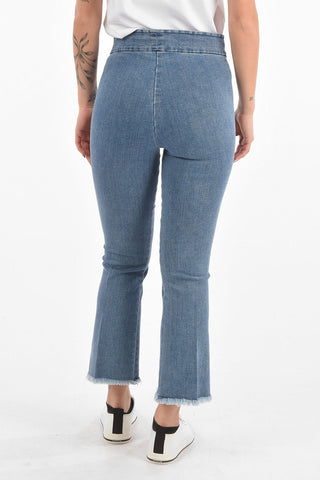 high-rise waist LEO cropped jeans with frayed hem
