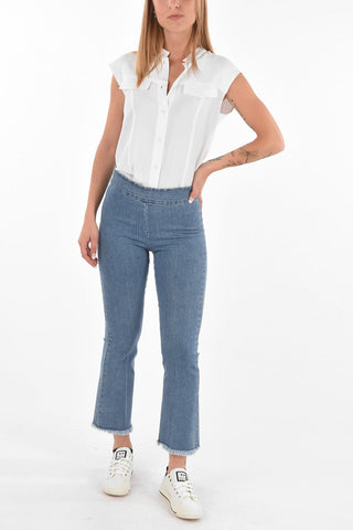 high-rise waist LEO cropped jeans with frayed hem