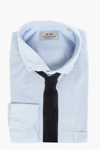 CC COLLECTION SARTORIALE Hopsack Cotton Shirt with Button-down Collar