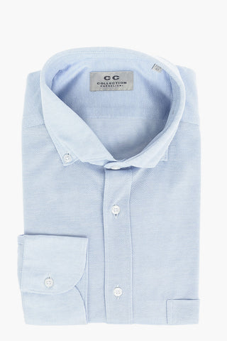 CC COLLECTION SARTORIALE Hopsack Cotton Shirt with Button-down Collar