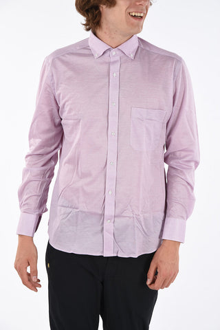 CC COLLECTION SARTORIALE Hopsack Cotton Shirt with Button-down Collar