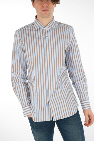 Camicia in Motivo Hairline con Collo Francese