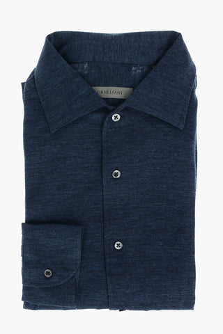 Camicia in Lana Vergine Stretche con Collo Francese