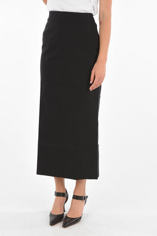 split-back hem midi pencil skirt